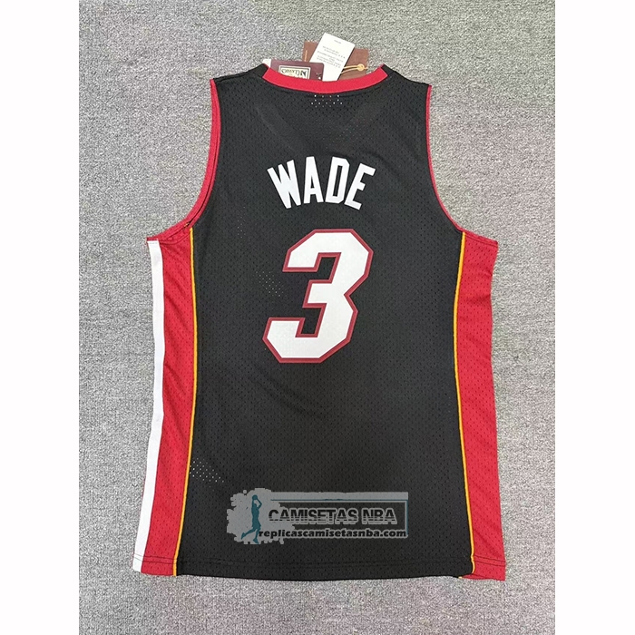 Camiseta Miami Heat Dwyane Wade NO 3 Mitchell & Ness 2012-13 Negro
